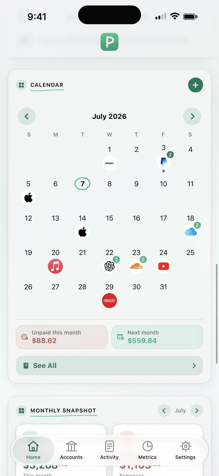 Pennra Bills calendar screen